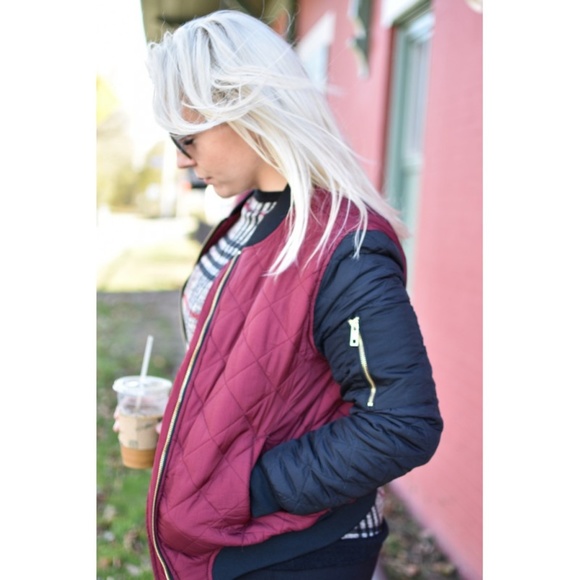 Luxe Label Jackets & Blazers - TWO TONE QUILTED BOMBER JACKET in burgundy